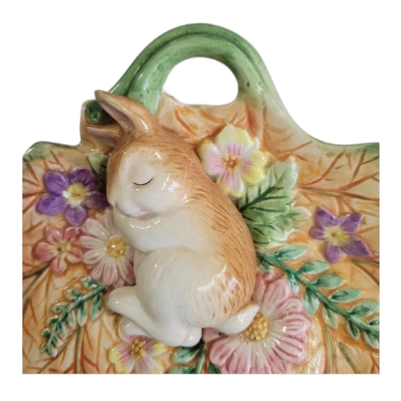 Fitz and Floyd Sleeping Bunny Rabbit on Leaves Candy/Trinket Dish 9.5" x 8" - Picture 4 of 6